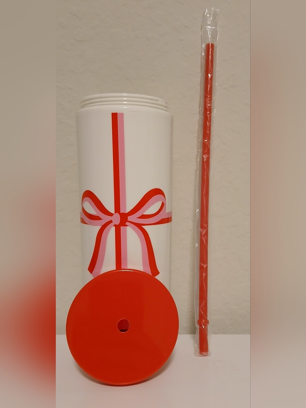 NWT Kate Spade Pink & Red Bow Tumbler With Straw - Picture 2 of 10